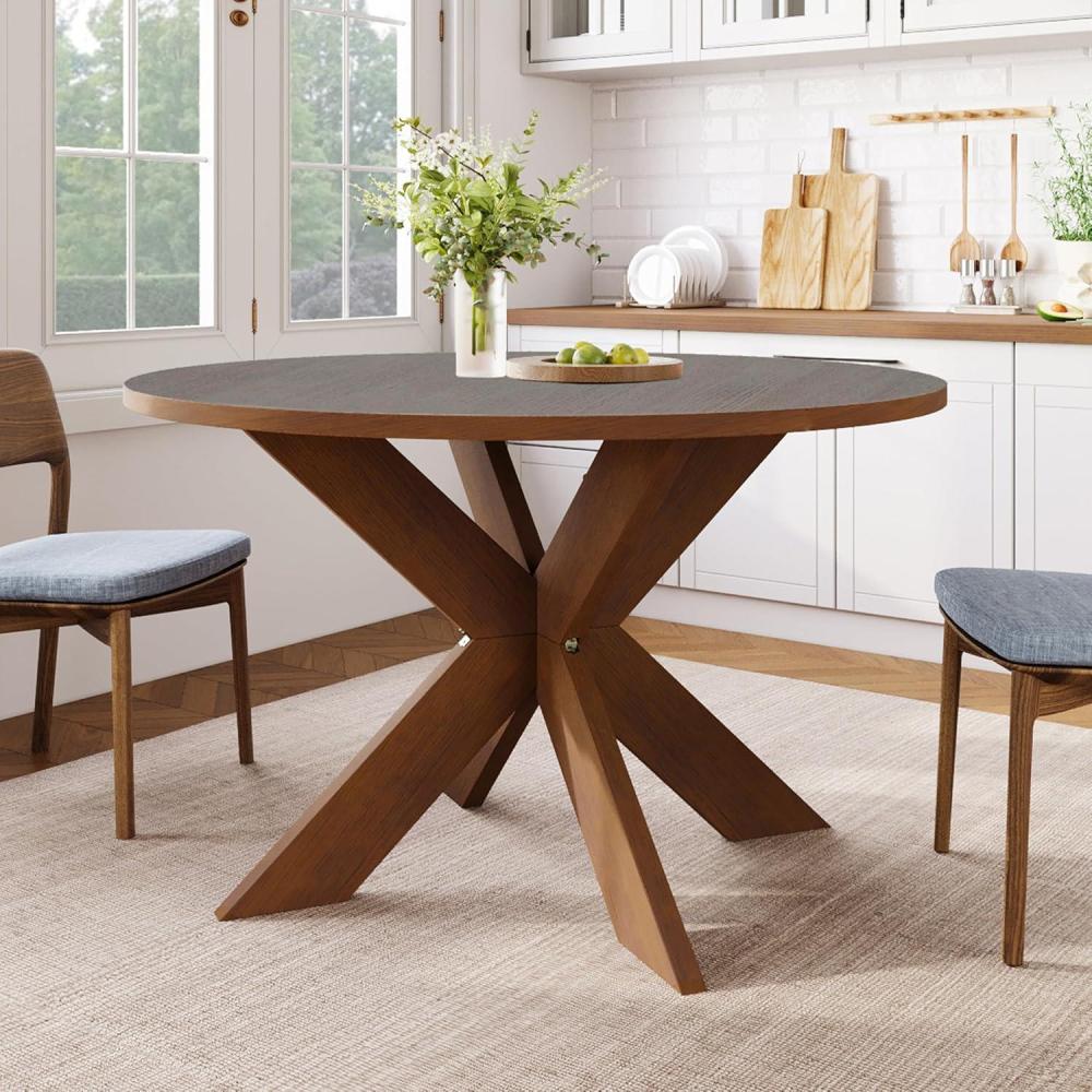 imageChristopher Knight Home Taliyah Round Dining Table for 5 MDF Round Top Modern Kitchen Table Premium Quality Farmhouse Dining Room Table Wooden Accent Table Brown