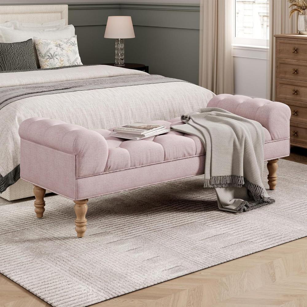 imageChristopher Knight Home Teaki MidCentury Modern Upholstered Ottoman Bench Wooden Bedroom End of Bed Bench Tufted Top Entryway Ottoman Foot Rest Living Room Sofa Extra Seat PinkPink
