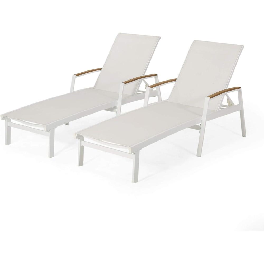 imageChristopher Knight Home Teresa Outdoor Aluminum Chaise Lounge with Mesh Seating Set of 2 WhiteWhite