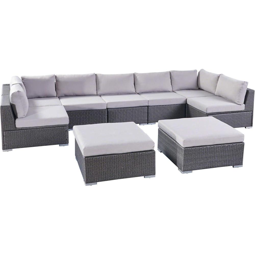 imageChristopher Knight Home Tom Rosa Outdoor 7 Seater Wicker Sectional Sofa Set Grey with Silver Cushions