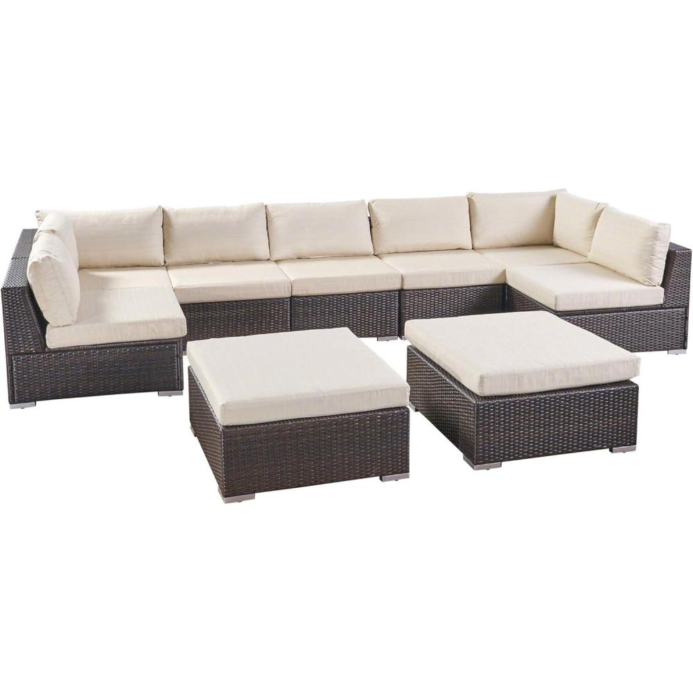 imageChristopher Knight Home Tom Rosa Outdoor 7 Seater Wicker Sectional Sofa Set Multibrown with Beige Cushions