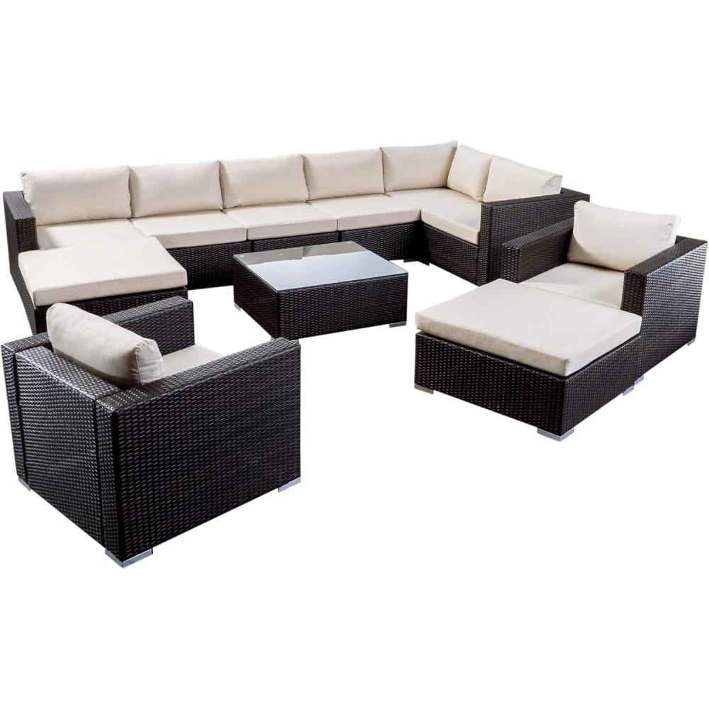 imageChristopher Knight Home Tom Rosa Outdoor 8 Seater Wicker Sectional Sofa Set Multibrown with Beige Cushions