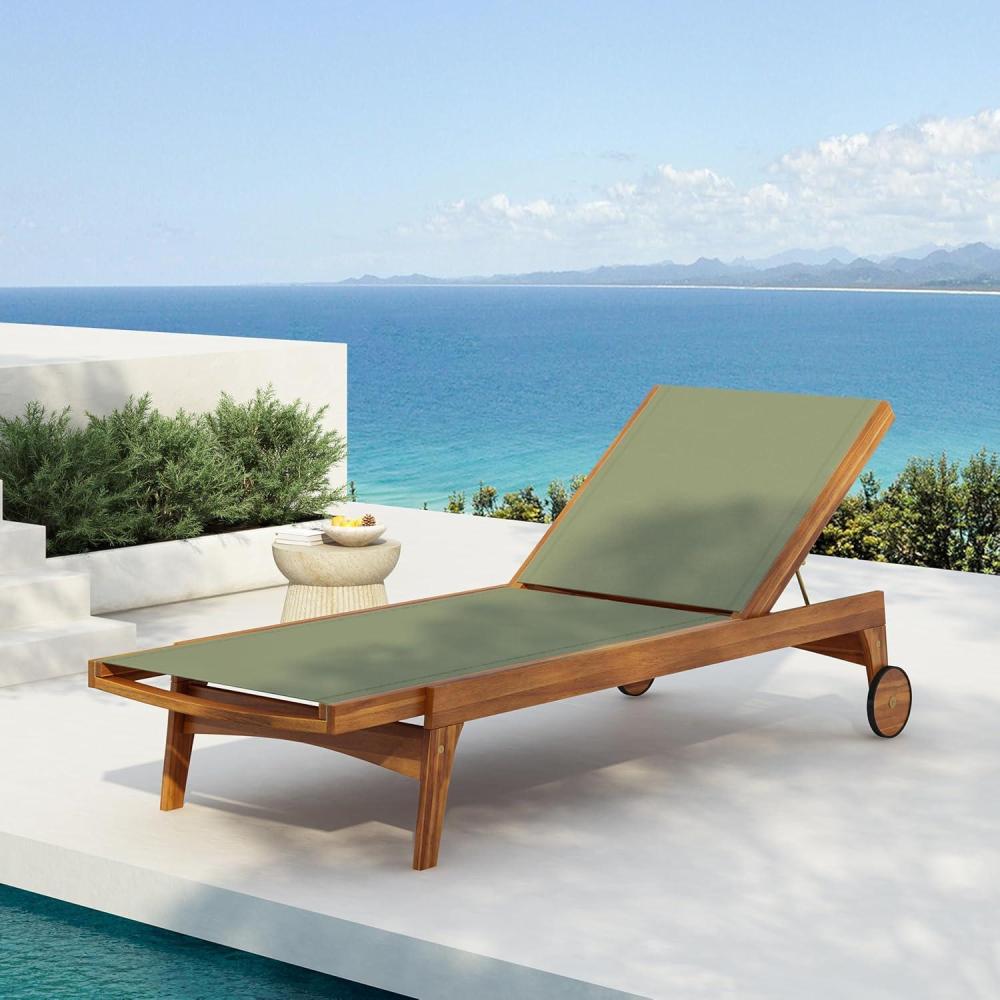 imageChristopher Knight Home Tristy Chaise Lounge Chair Outdoor Acacia Wood Frame Sunbathing Pool Lounger Adjustable Backrest Single Lounge Sofa Patio Lounge Chaise for Poolside Green NaturalGreen Natural