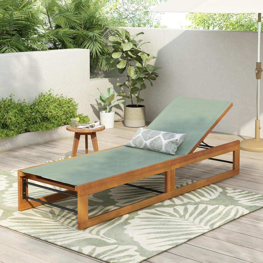 imageChristopher Knight Home Tristz Patio Chaise Lounge Chair Outdoor Acacia Wood Sunbathing Pool Lounger with Breathable Mesh Seat Adjustable Backrest Reclining Chair Single Lounger TeakMint GreenTeakmint Green