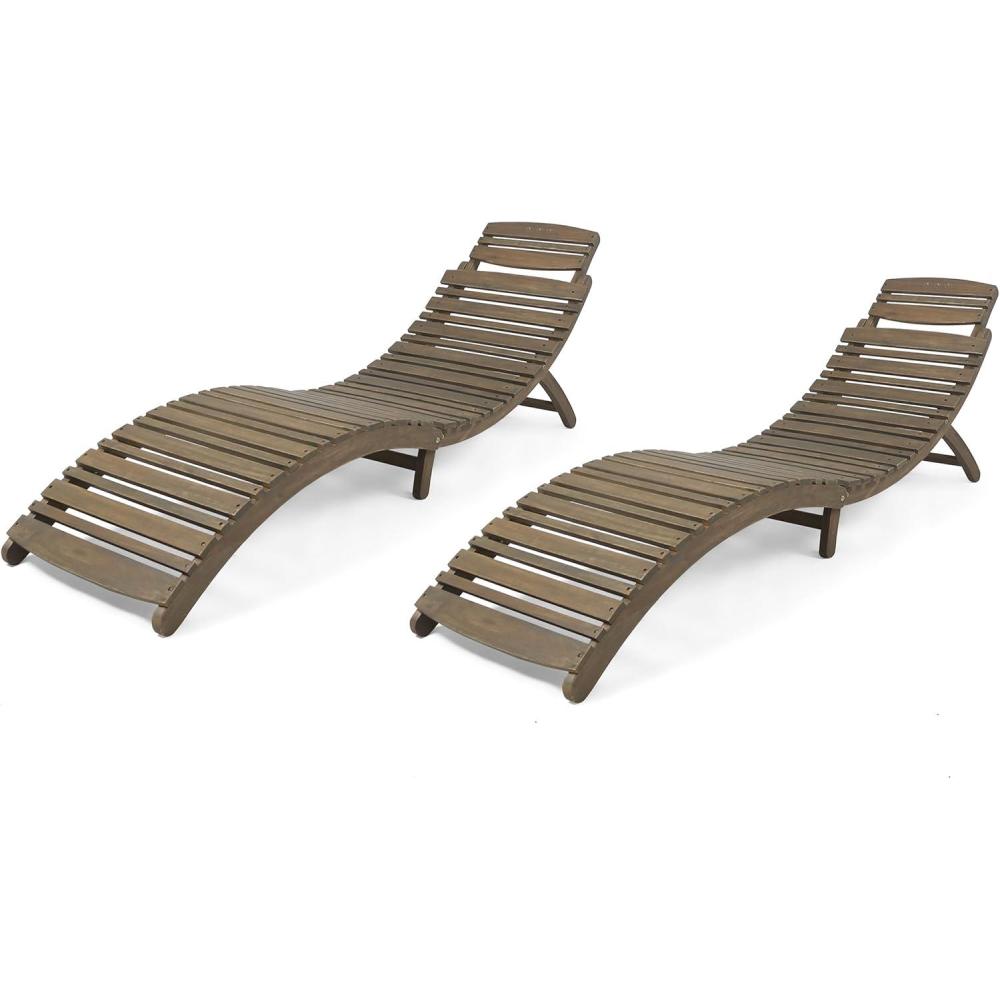 imageChristopher Knight Home Tycie Outdoor Acacia Wood Foldable Chaise Lounge Set of 2 Gray Finish