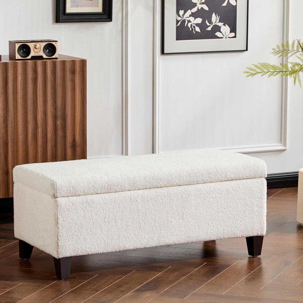 imageChristopher Knight Home Vayne Boucle Storage Ottoman Rectangular Ottoman Bench Birch Wood Legs Upholstered Ottoman with Storage Foot Rest Bench for Living Room Entryway and Bedroom WhiteWhite