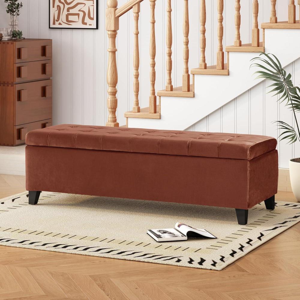 imageChristopher Knight Home Velvet Storage OttomanRectangular Ottoman BenchUpholstered Storage BenchFoot Rest for Living Room Entryway and Bedroom Pale GreenOchre Brown