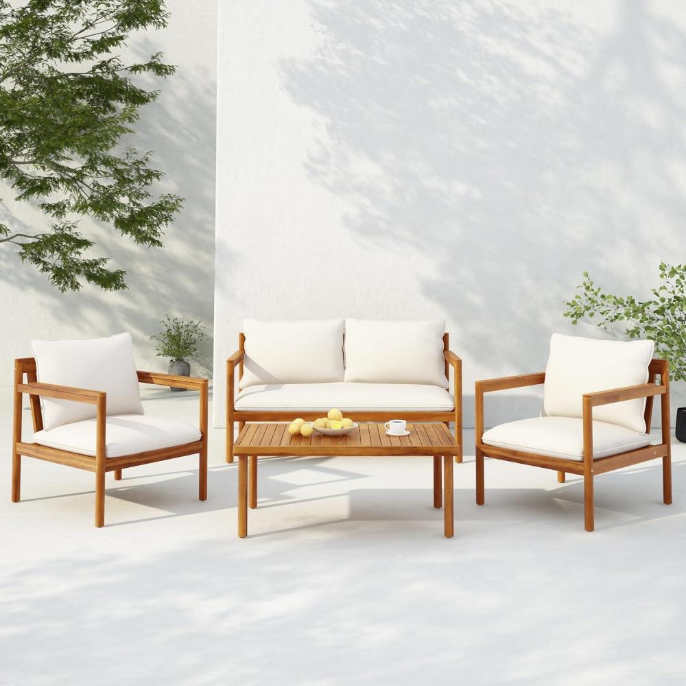 imageChristopher Knight Home Vorms 5Piece Acacia Wood Patio Furniture Set with Rope Backrest Patio Conversation Chat Set for Backyard Balcony Outdoor 7Seater Seating Group with Coffee Table TeakCreamTeakcream 4seater Set
