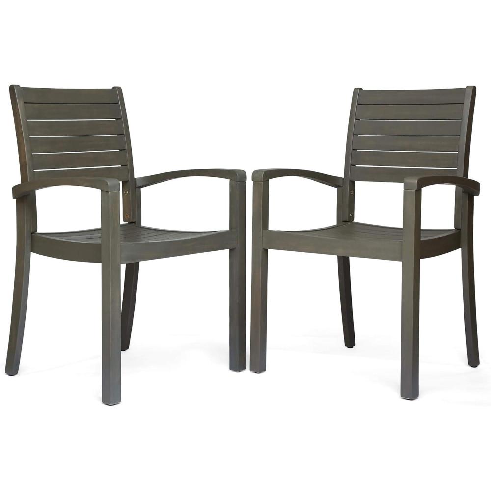 imageChristopher Knight Home Watts Outdoor Acacia Wood Dining Chairs Gray Finish Set of 2