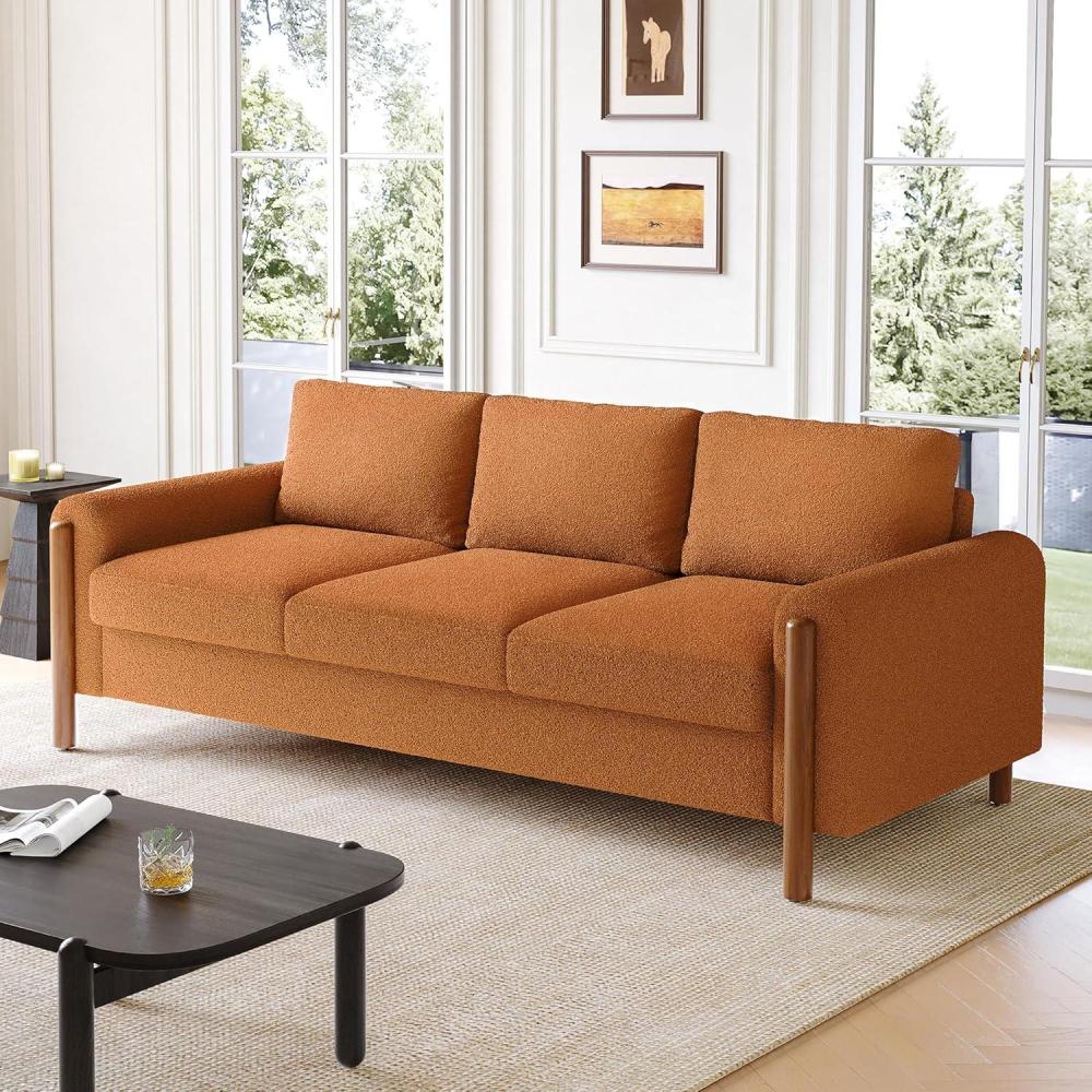 imageChristopher Knight Home Yadil Teddy Fleece Upholstered 3 Seater Sofa Couch Wooden Home Sofa Living Room Comfy Cloud Couch for Bedroom Home Office Olive GreenOrange