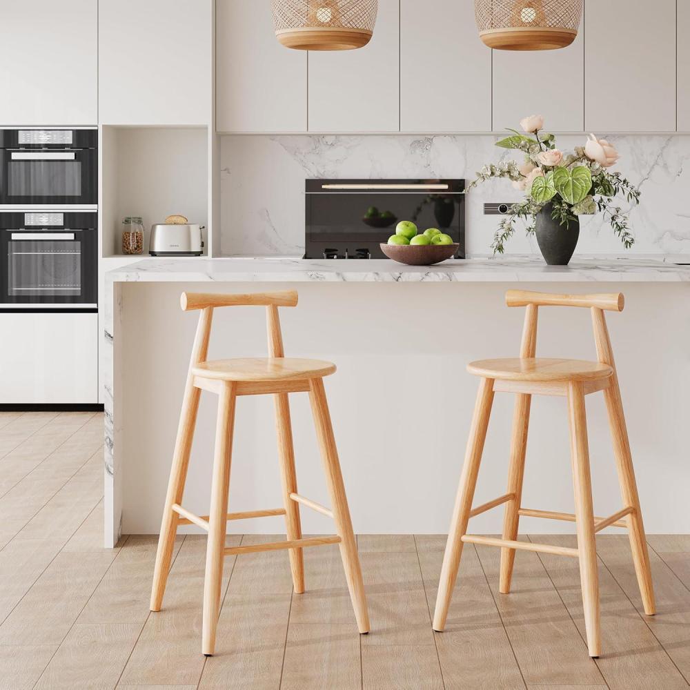 imageChristopher Knight Home Yoly Counter Height Bar Stools Set of 2 Round Seat Bar Stool for Kitchen Island Wooden Dining Room Chair with Unique Cross Bar Backrest Barstools with Footrest Natural