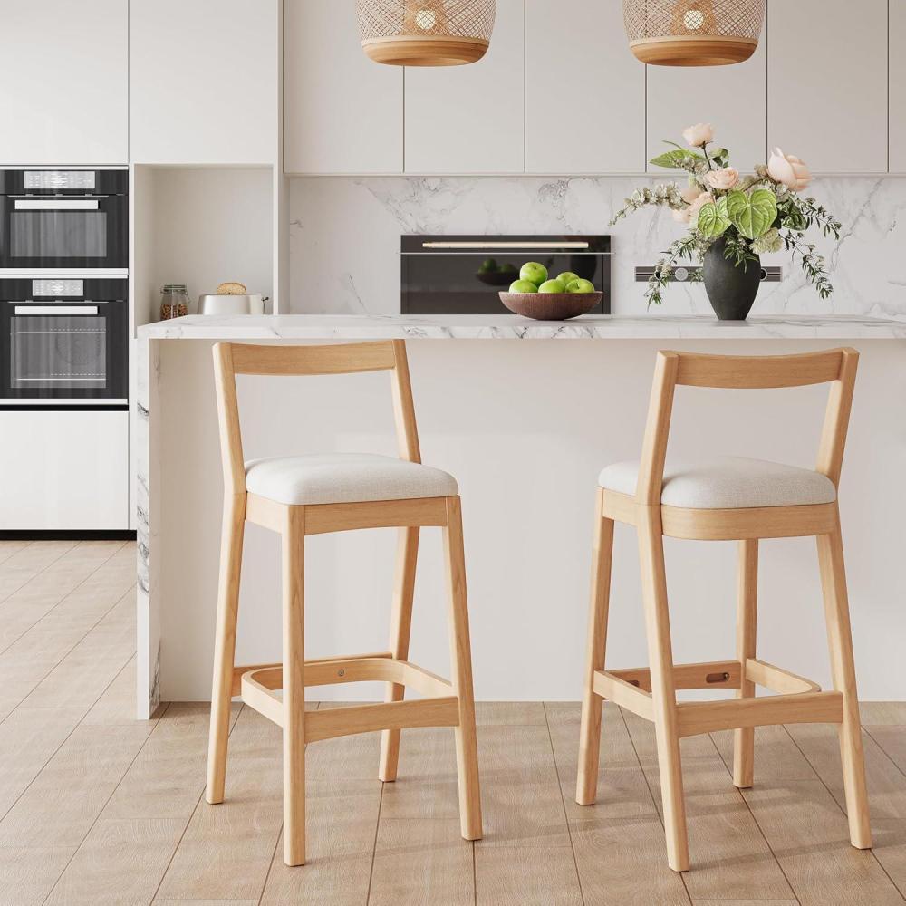 imageChristopher Knight Home Yone Counter Height Bar Stools Set of 2 Comfy Fabric Upholstered Bar Stool for Kitchen Island Wooden Dining Room Chair Barstools with FootrestBackrest Beige  Dark BrownBeige  Natural