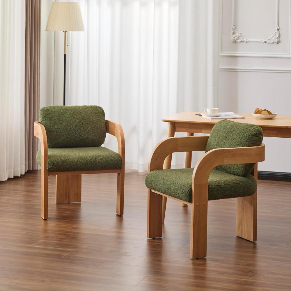 imageChristopher Knight Home Yorick Modern Dining Chair Set of 2 with Cushion Solid Wood Dining Room Armchair Set Curved Backrest Kitchen Side Chair Living Room Comfy Extra Seat BlackBeigeNaturalgreen