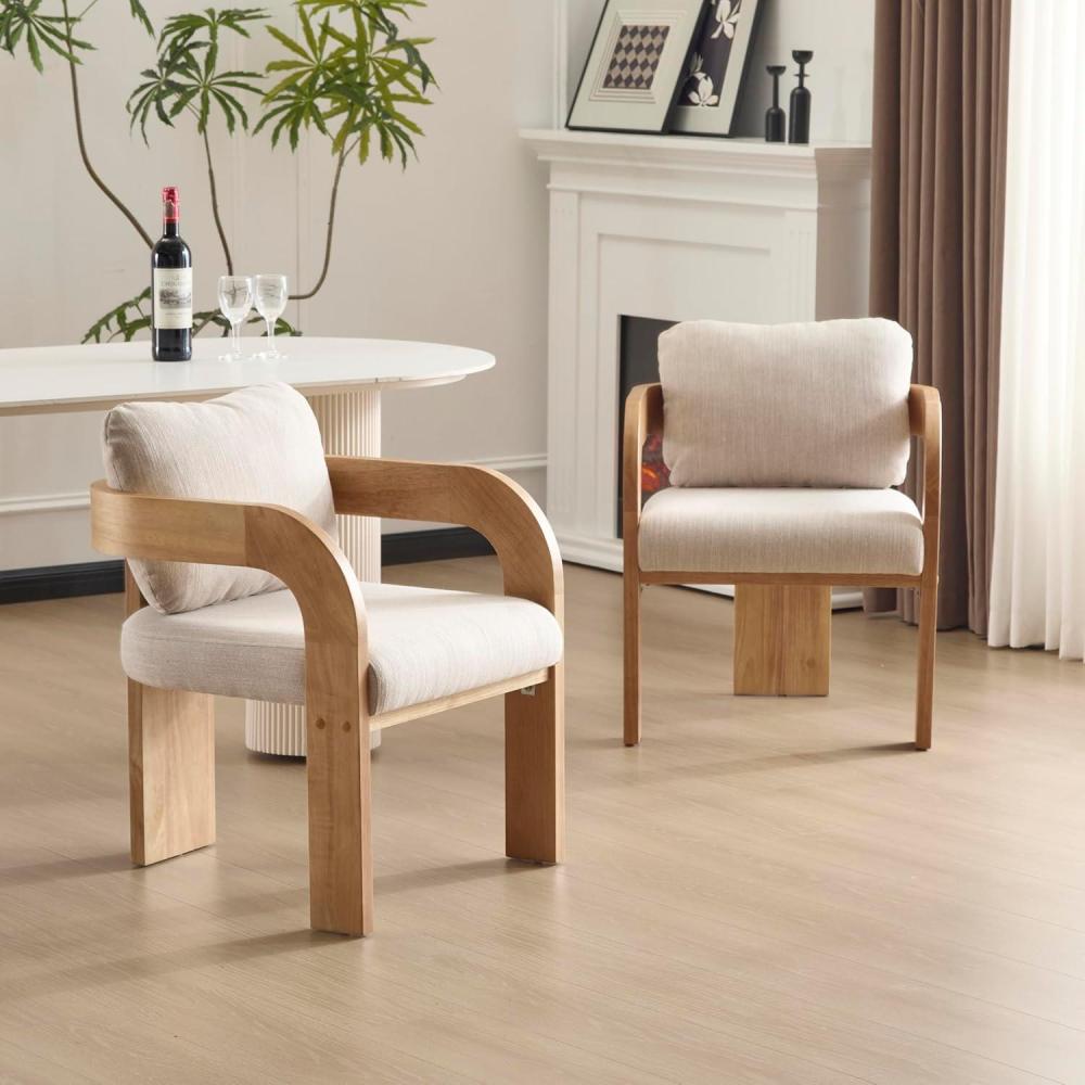 imageChristopher Knight Home Yorick Modern Dining Chair Set of 2 with Cushion Solid Wood Dining Room Armchair Set Curved Backrest Kitchen Side Chair Living Room Comfy Extra Seat BlackBeigeNaturalbeige