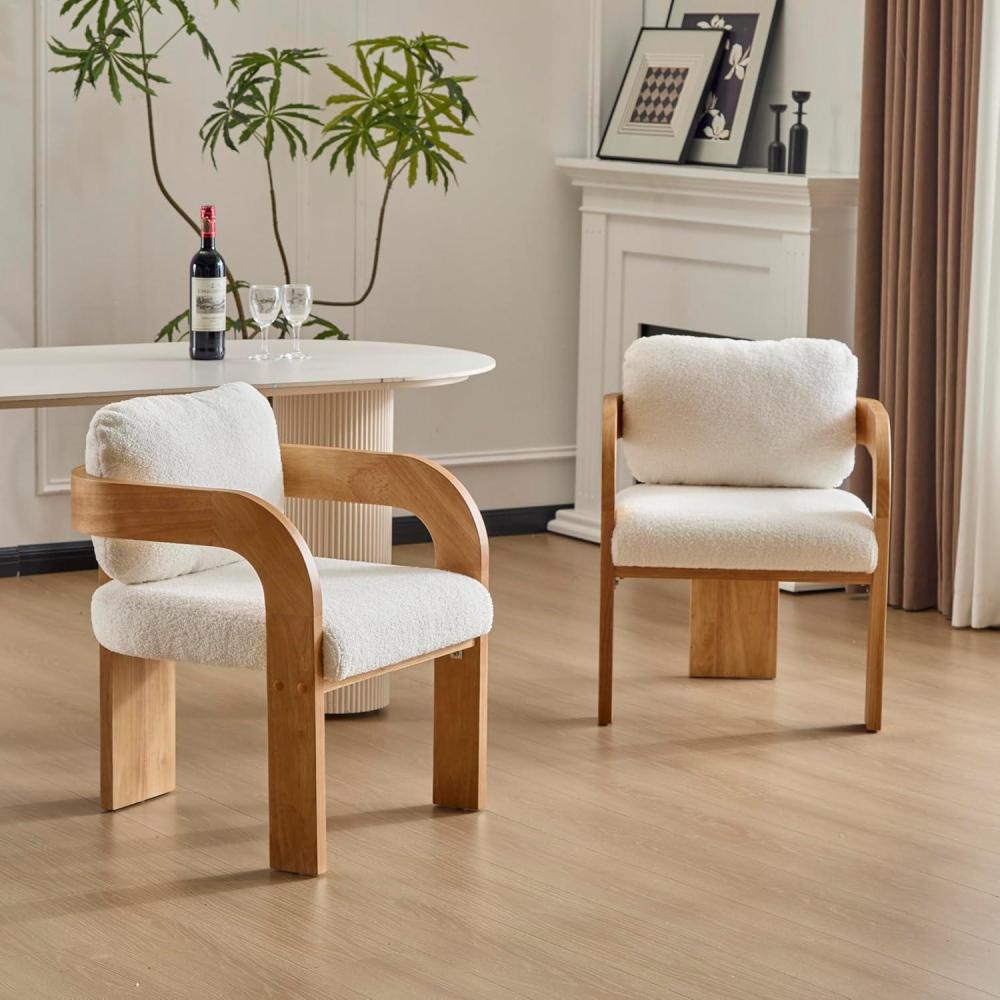 imageChristopher Knight Home Yorick Modern Dining Chair Set of 2 with Cushion Solid Wood Dining Room Armchair Set Curved Backrest Kitchen Side Chair Living Room Comfy Extra Seat BlackBeigeNaturalwhite