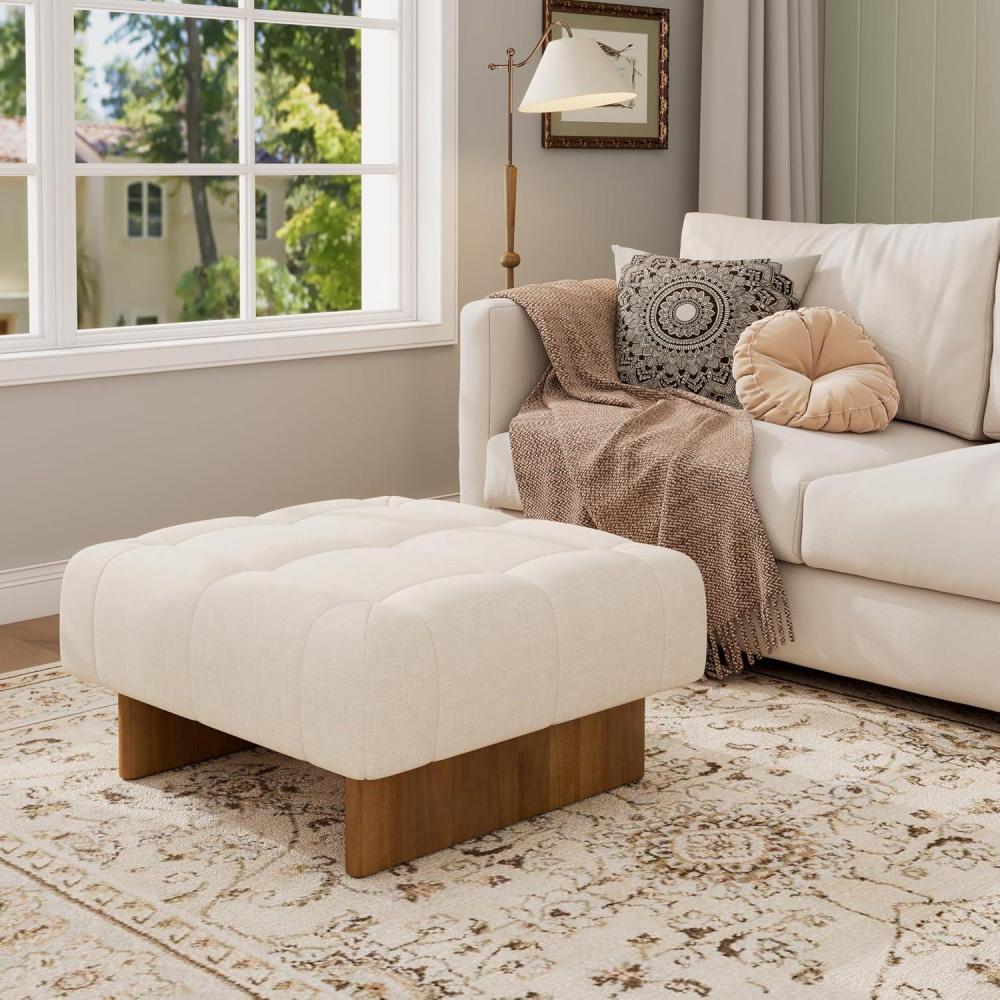imageChristopher Knight Home Yvone Modern Upholstered Ottoman Coffee Table Wooden Square Ottoman Foot Rest Multipurpose Foot Stools Ottoman Comfy Living Room Sofa Extra Seat BeigeBrown
