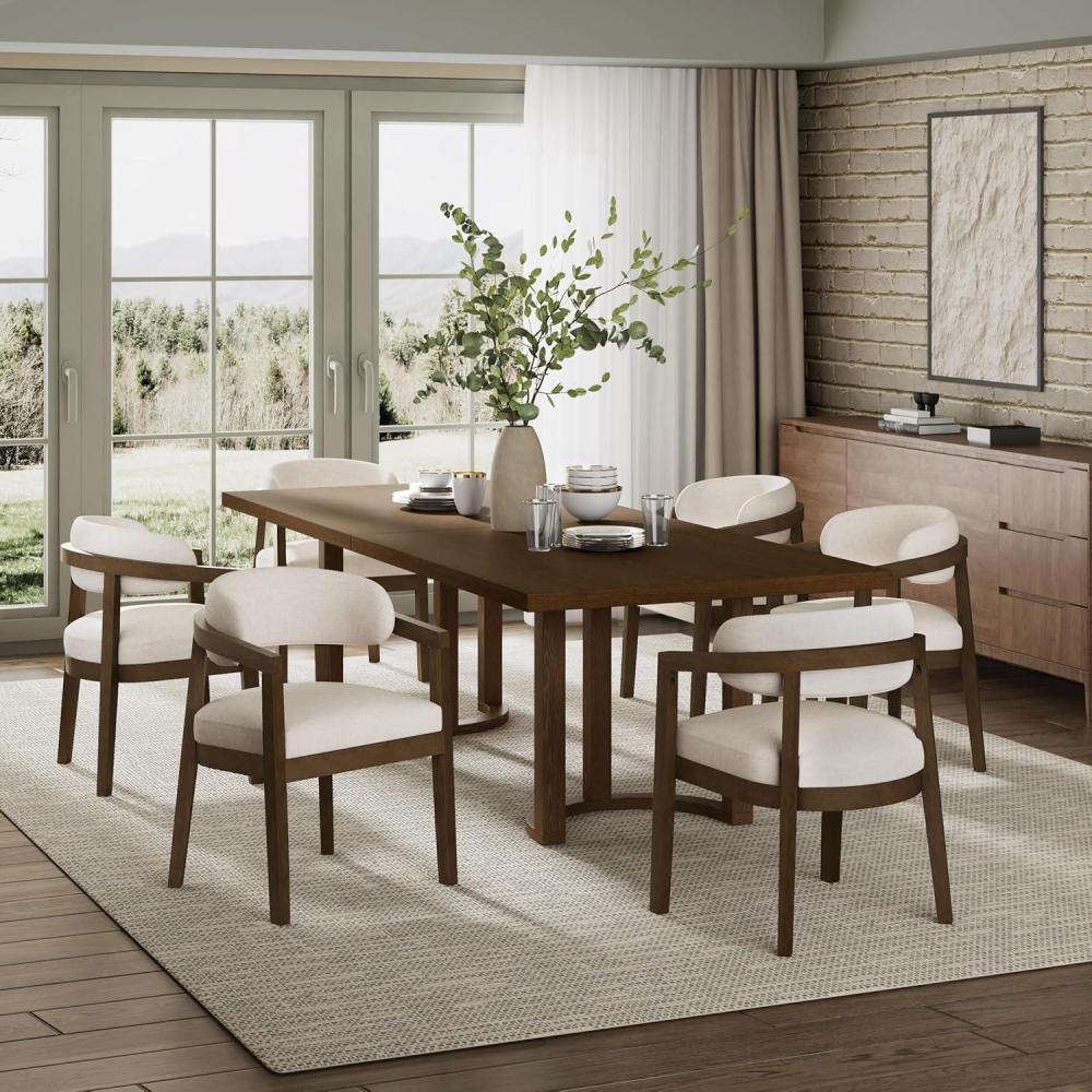 imageChristopher Knight Home Zcamr Modern Wooden Dining Set for 6 7 Piece Dining Set with Armchairs Kitchen Table Chairs Set of 6 Upholstered Chairs with Curved Open Back Beige WalnutBeige Walnut open Back