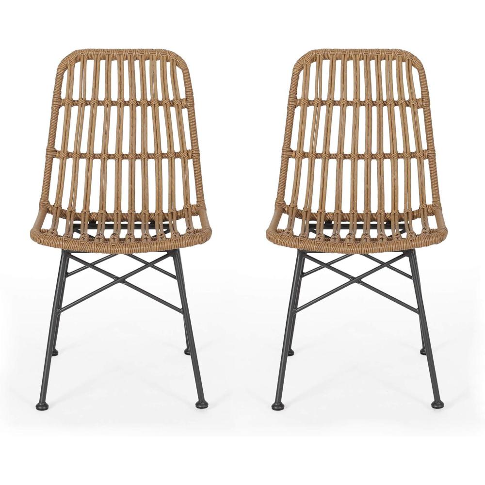 imageGDFStudio 309991 Patio Dining Chairs Gray  BlackLight Brown  Black