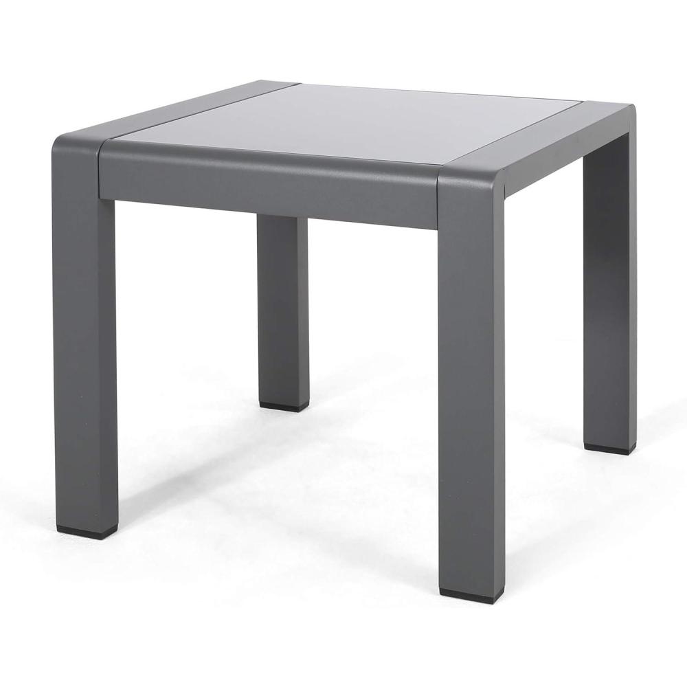 imageGDFStudio Cape Coral Aluminum Outdoor Side Table with Glass Top Patio Square Coffee Table Matte GrayGray Finish Matte Gray