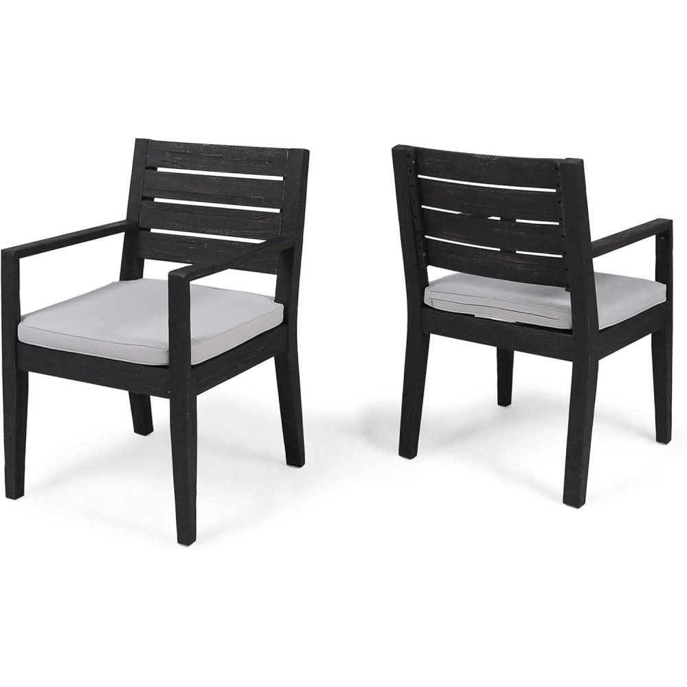 imageGDFStudio Great Deal Furniture Outdoor Acacia Wood Dining Chairs Sandblast Dark Gray and Light Gray Set of 2Sandblast Dark Grey Light Gray