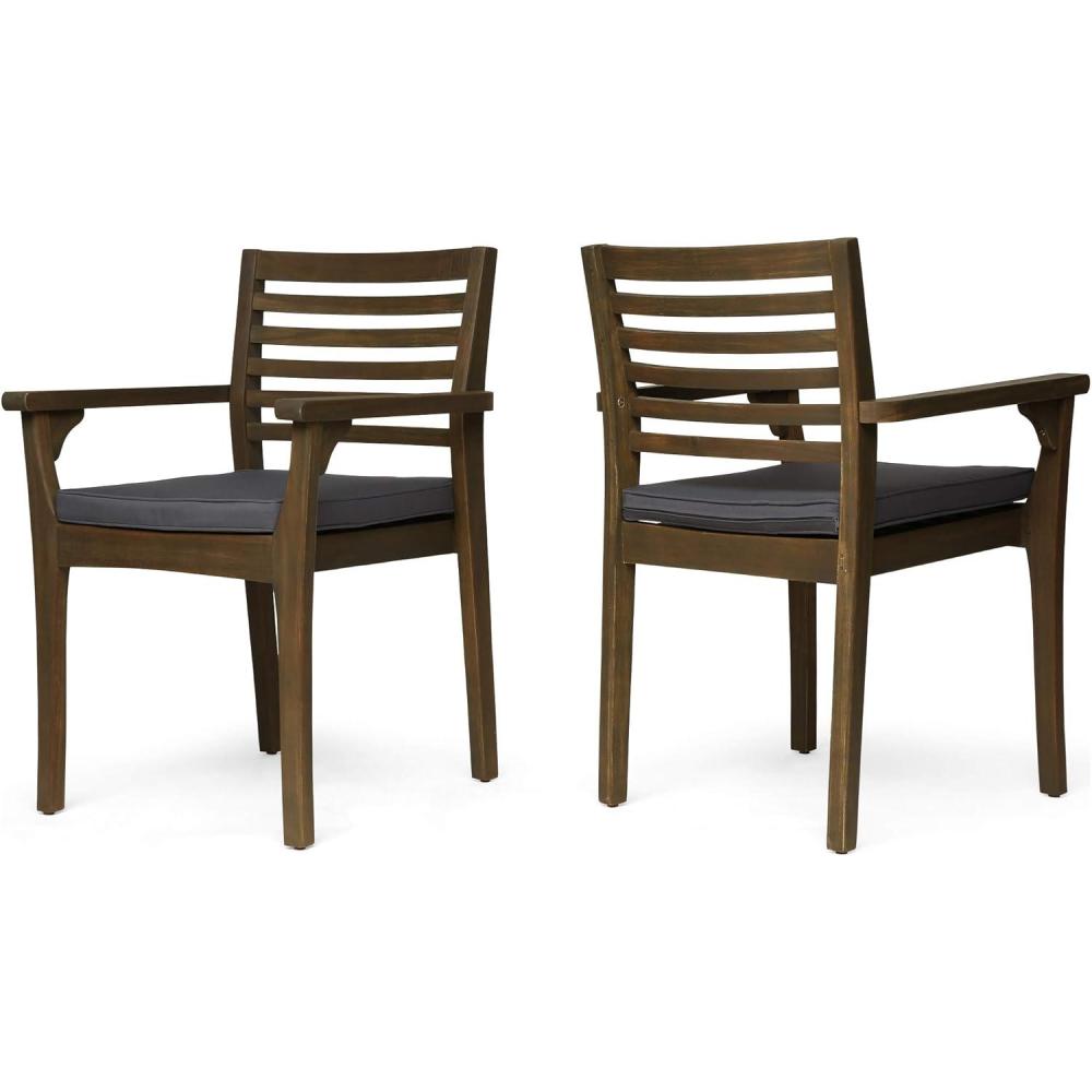 imageGDFStudio Great Deal Furniture Patio Dining Chairs Acacia Wood and Outdoor Cushions Gray and Dark Gray Set of 2Grey Finish  Dark Gray