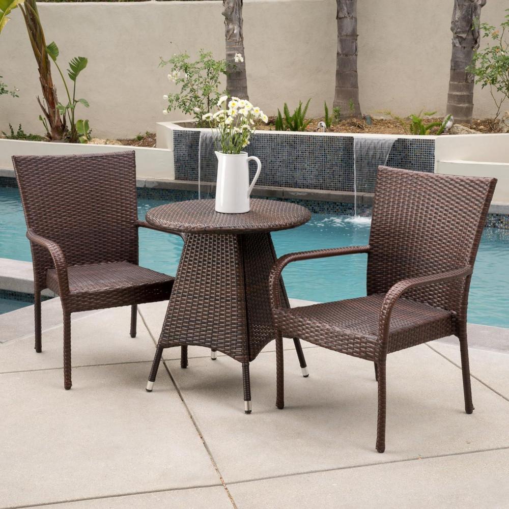 imageGreat Deal Furniture 295817 Nelson Kory Outdoor 3pc Multibrown Wicker Bistro 3Pcs Set