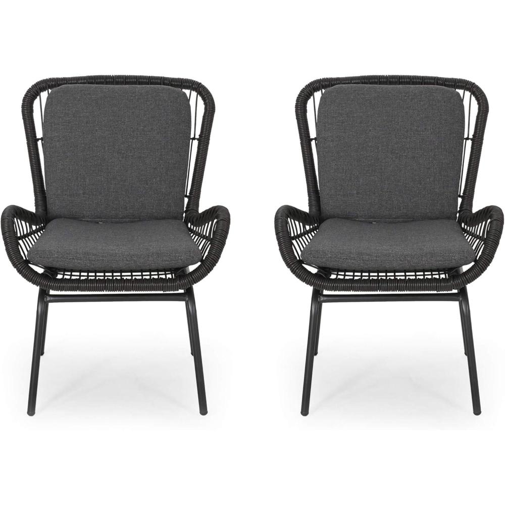 imageGreat Deal Furniture Alice Outdoor Wicker Club Chair with Cushions Set of 2 Light Brown and Beige 310469Gray  Dark Gray
