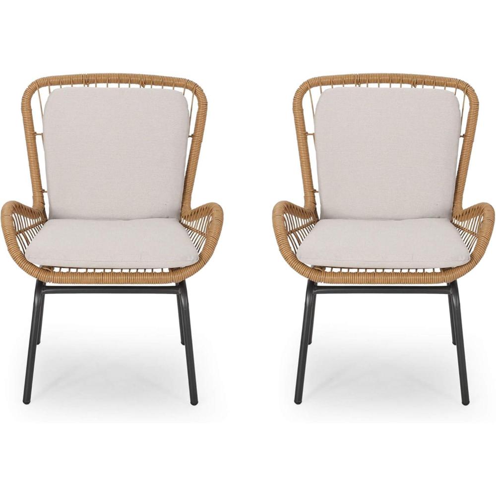 imageGreat Deal Furniture Alice Outdoor Wicker Club Chair with Cushions Set of 2 Light Brown and Beige 310469Light Brown Beige