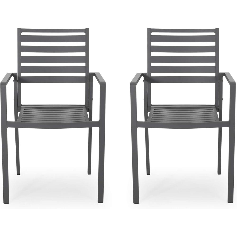 imageGreat Deal Furniture Daisy Outdoor Modern Aluminum Dining Chair Set of 2 Gun Metal GrayGun Metal Gray
