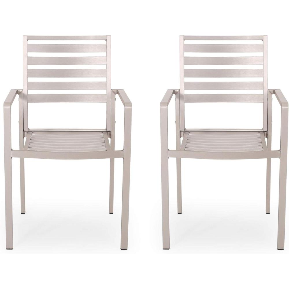 imageGreat Deal Furniture Daisy Outdoor Modern Aluminum Dining Chair Set of 2 Gun Metal GraySilver