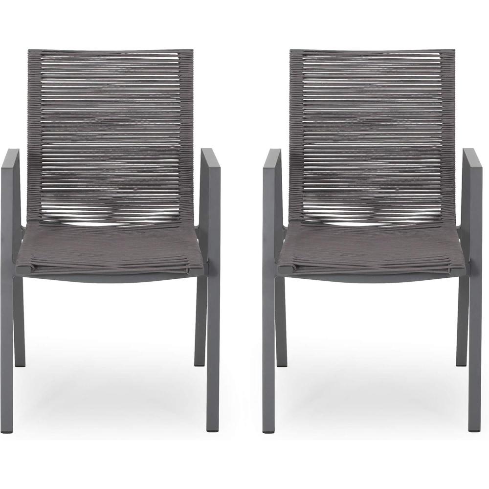 imageGreat Deal Furniture Elma Outdoor Modern Aluminum Dining Chair with Rope Seat Set of 2 Gray and Dark GrayGray Dark Gray