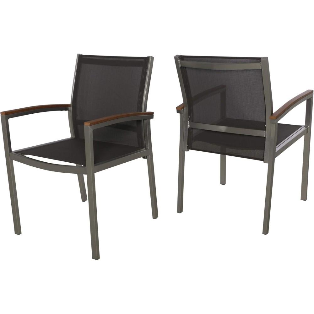 imageGreat Deal Furniture Emma Patio Dining Chairs Aluminum Outdoor Mesh Seats Faux Wood Arms Set of 2 Silver with Gray and Natural FinishAcacia
