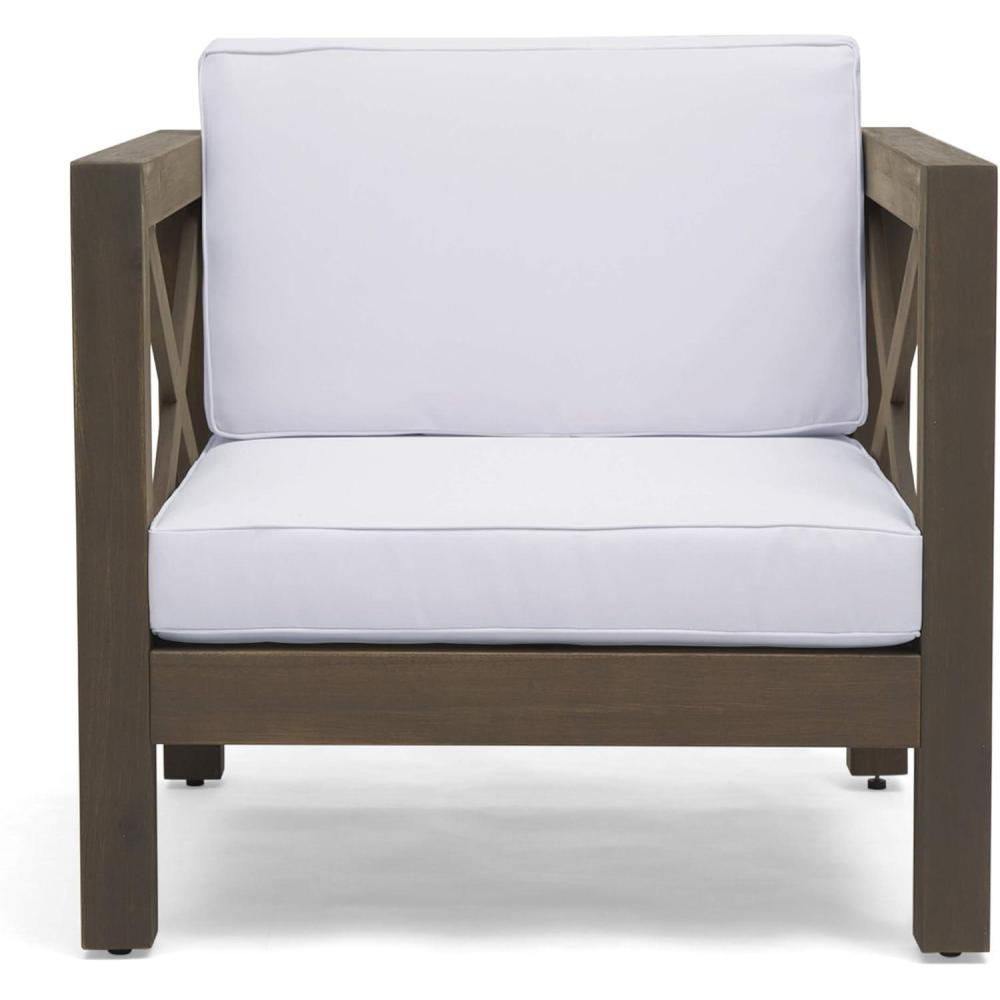 imageGreat Deal Furniture Indira Outdoor Acacia Wood Club Chair with Cushion Teak Finish and Beige308358Gray Finish White