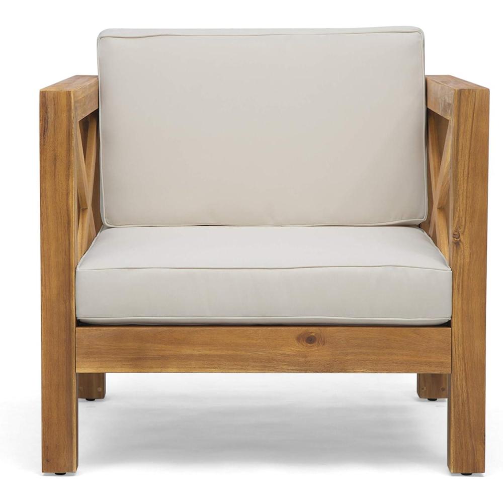 imageGreat Deal Furniture Indira Outdoor Acacia Wood Club Chair with Cushion Teak Finish and Beige308358Teak Finish Beige