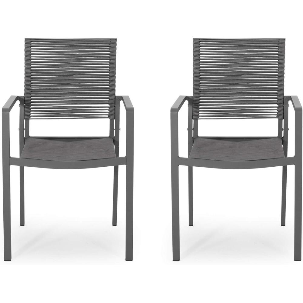 imageGreat Deal Furniture Jean Outdoor Modern Aluminum Dining Chair with Rope Seat Set of 2 Gray and Dark Gray