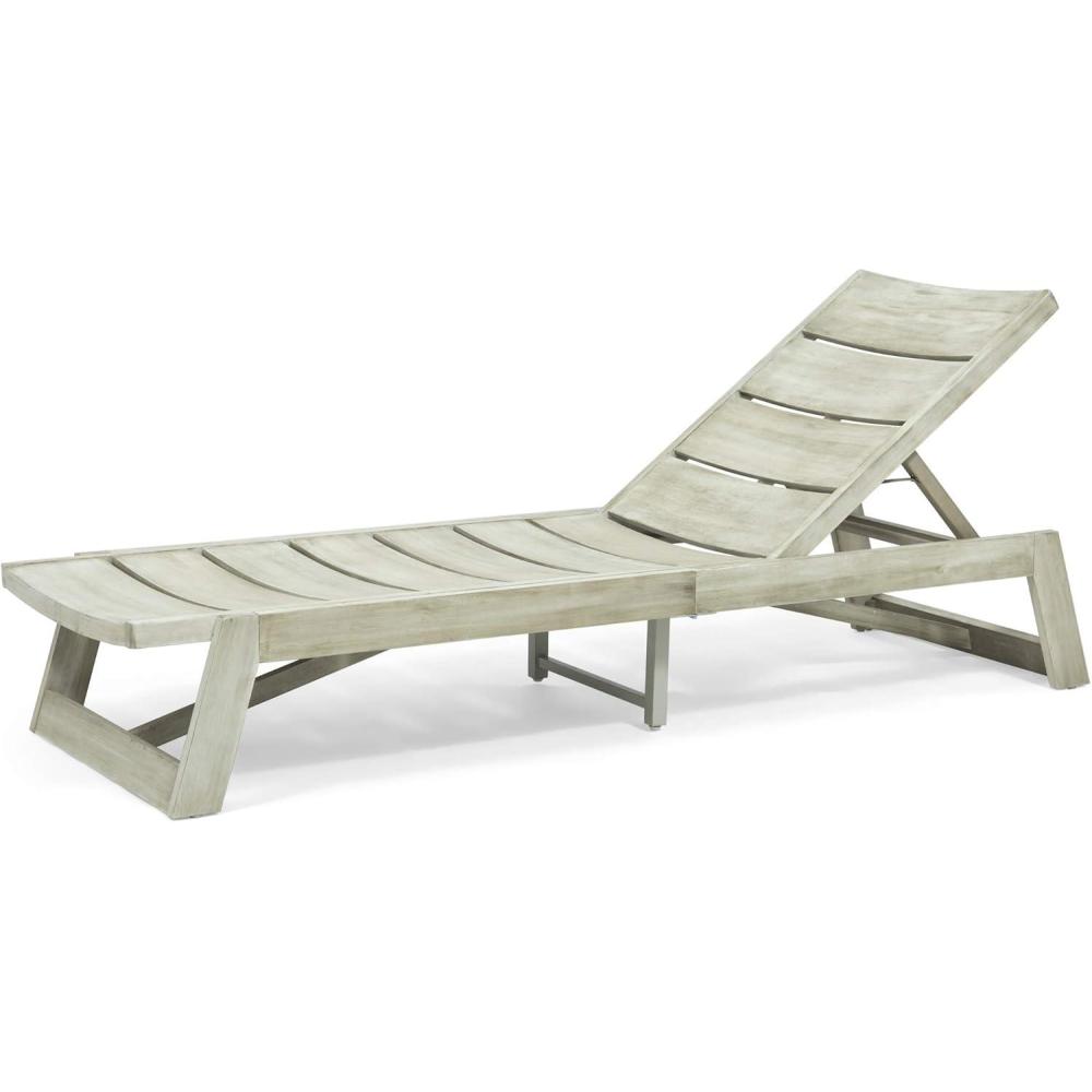 imageGreat Deal Furniture Lillian Outdoor Wood and Iron Chaise Lounge Teak and Yellow 309813Light Gray Wash Gray