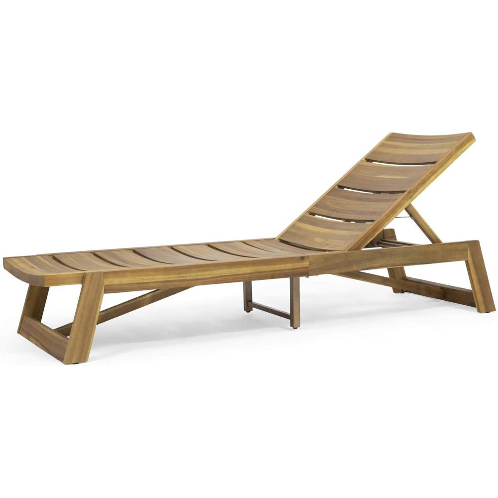 imageGreat Deal Furniture Lillian Outdoor Wood and Iron Chaise Lounge Teak and Yellow 309813Teak Finish  Yellow