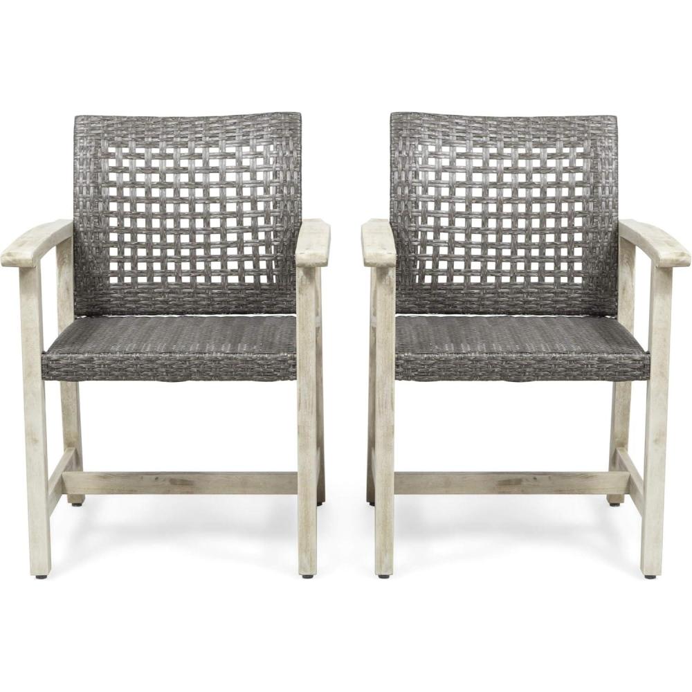 imageGreat Deal Furniture Noble House Hampton Outdoor Acacia Wood Dining Chair in Light Gray Set of 2