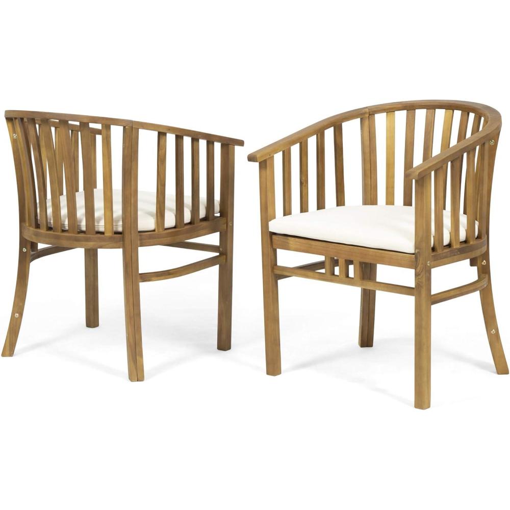 imageGreat Deal Furniture Nola Outdoor Wooden Dining Chairs Set of 2 with Cushions Set of 2 Dark Gray and Gray FinishCream Teak Finish