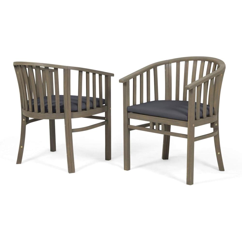 imageGreat Deal Furniture Nola Outdoor Wooden Dining Chairs Set of 2 with Cushions Set of 2 Dark Gray and Gray FinishDark Gray  Gray Finish