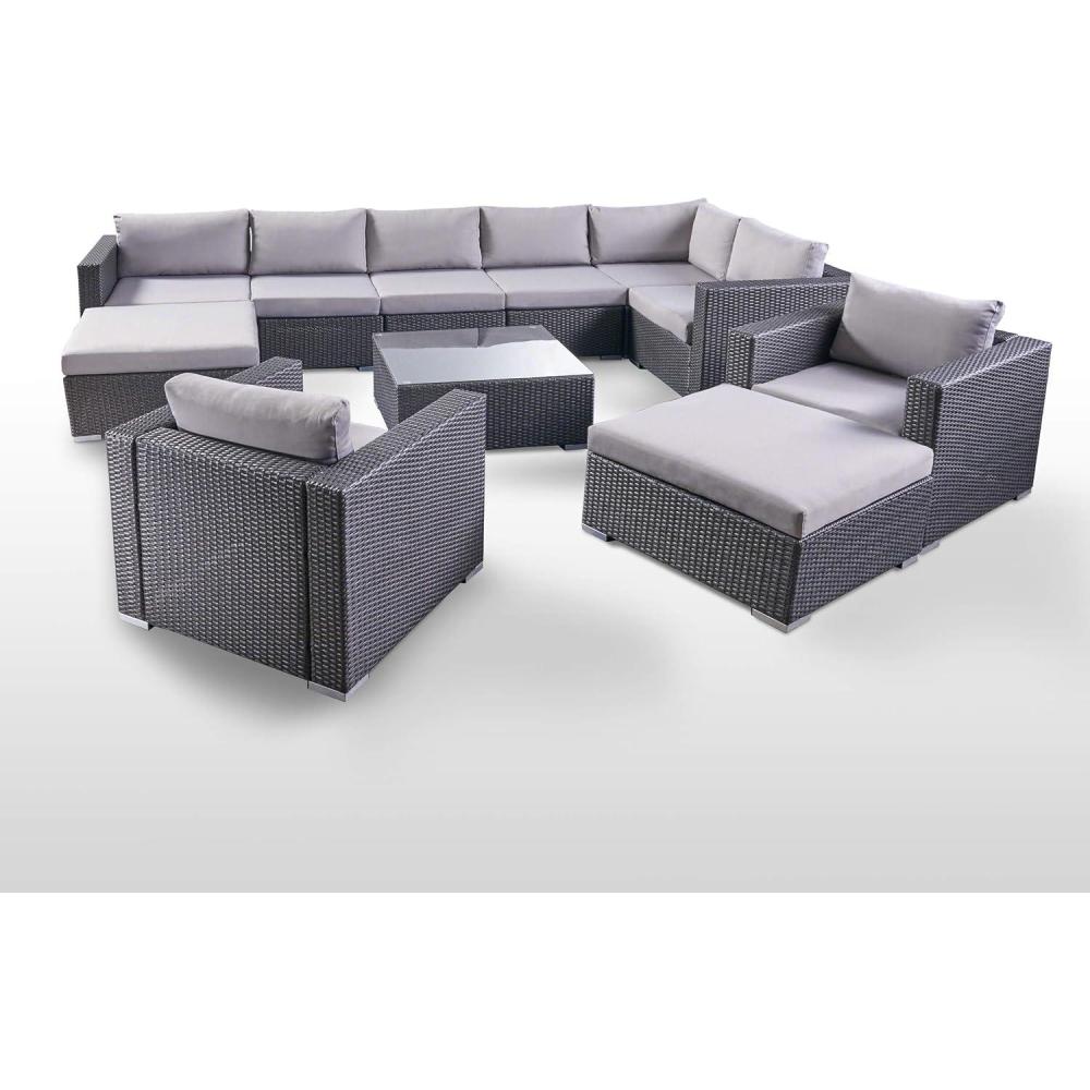 imageGreat Deal Furniture Tom Rosa Outdoor 8 Seater Wicker Sectional Sofa Set with Cushions Grey with Silver CushionsGreySilver Cushion