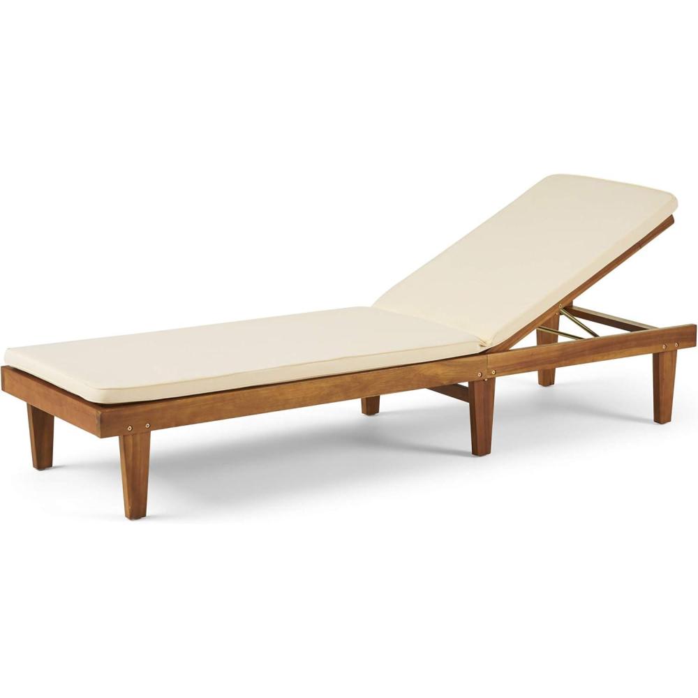 imageGreat Deal Furniture Yvette Outdoor Acacia Wood Chaise Lounge and Cushion Set Teak and Blue309787Cream