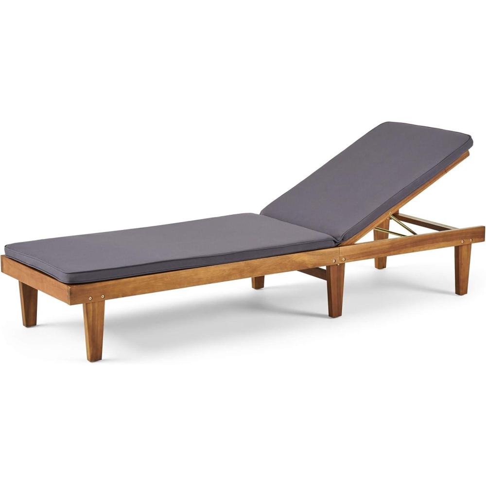 imageGreat Deal Furniture Yvette Outdoor Acacia Wood Chaise Lounge and Cushion Set Teak and Blue309787Dark Gray