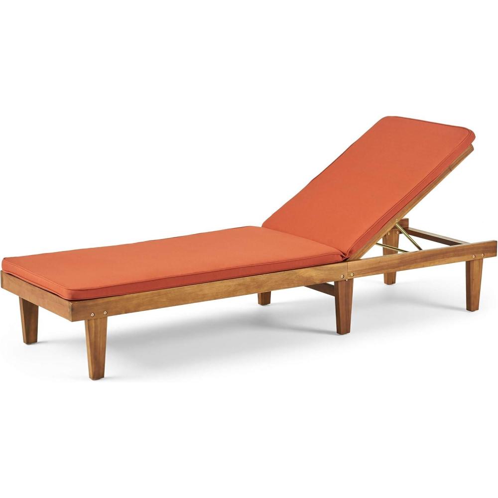 imageGreat Deal Furniture Yvette Outdoor Acacia Wood Chaise Lounge and Cushion Set Teak and Blue309787Rust Orange