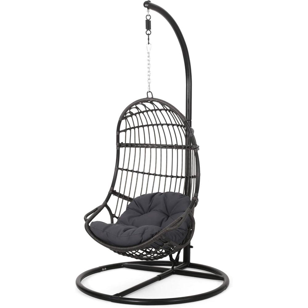 imageMariah Outdoor Wicker Hanging Chair with Stand Light Brown and BeigeGray  Dark Gray  Black