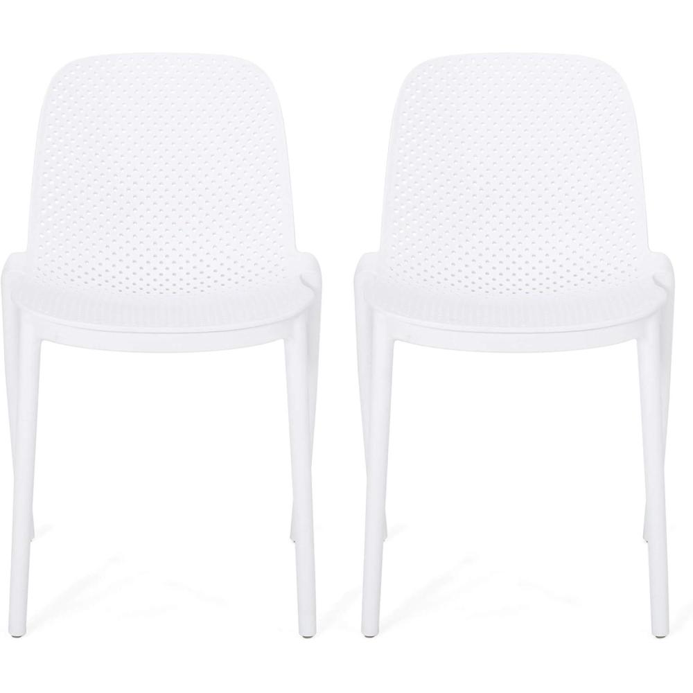 imageRaevyn Outdoor Modern Stacking Dining Chair Set of 2 White