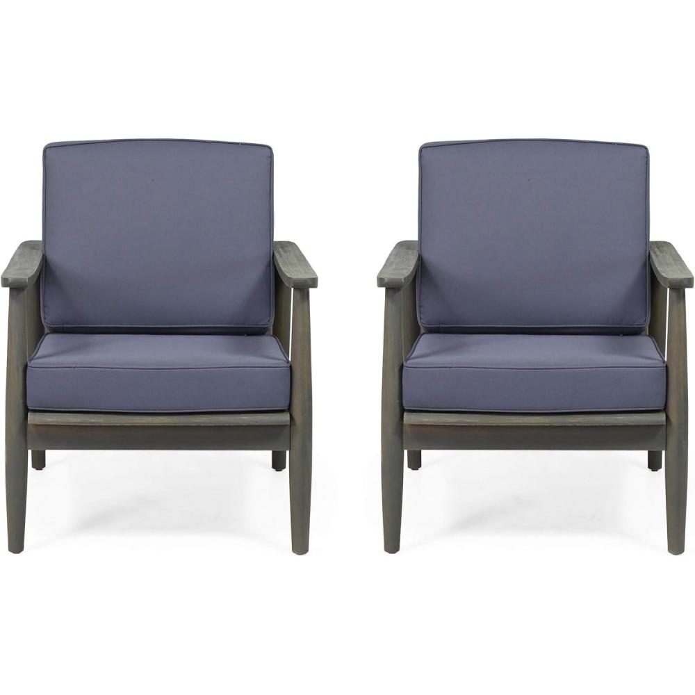 imageWillowbrook Outdoor Club Chair with Cushion  Acacia Wood  Teak Set of 2Black