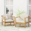 Abigail Outdoor Acacia Wood Club Chair (Set of 2), Teak and Cream