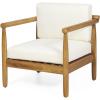 Abigail Outdoor Acacia Wood Club Chair (Set of 2), Teak and Cream