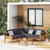 Aston Outdoor 5 Seater Sectional Chat Set with Cushions – Acacia Wood – Teak/Dark Gray